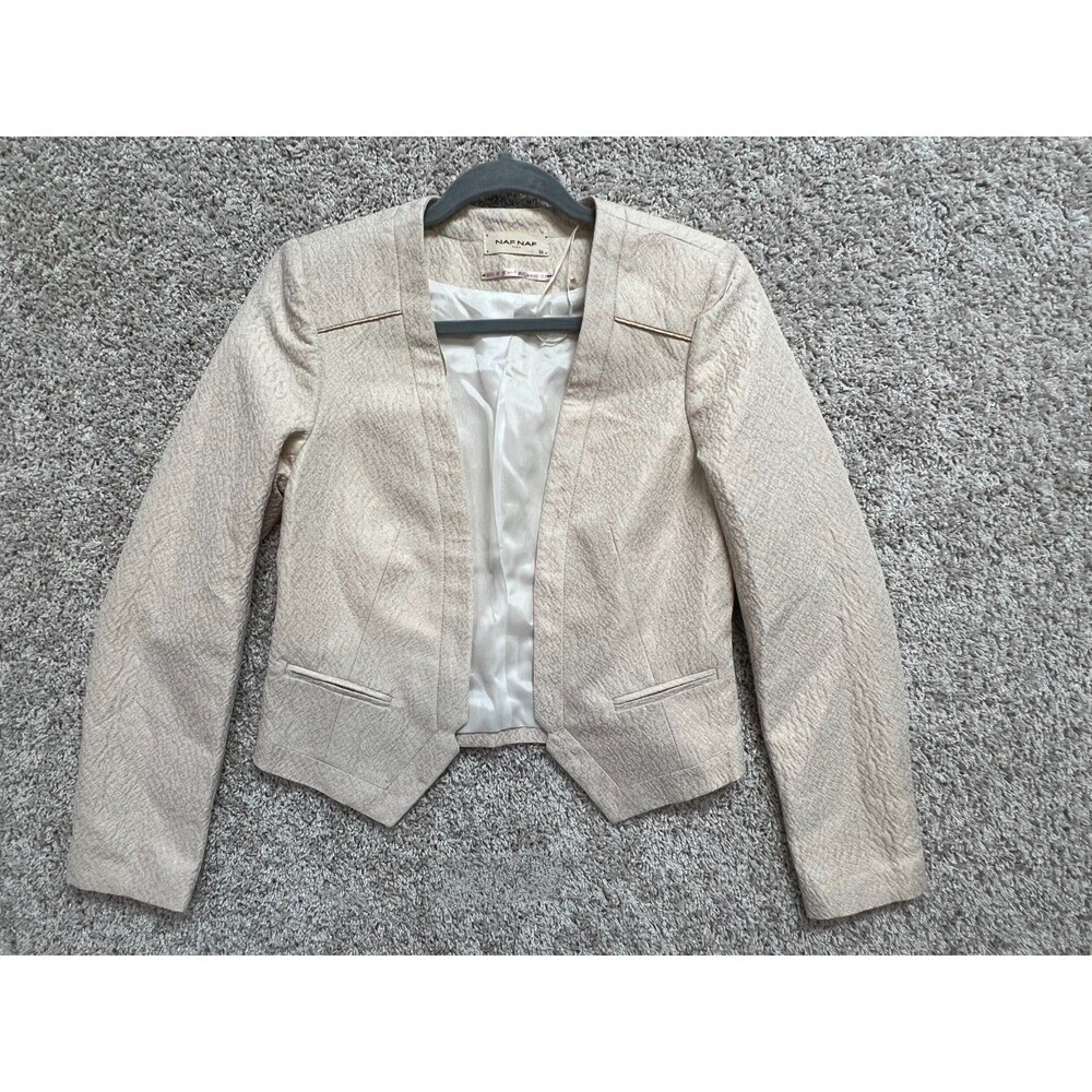 NAF NAF No Lapel Blazer Light Baby Pink Black Trim Women's Size S